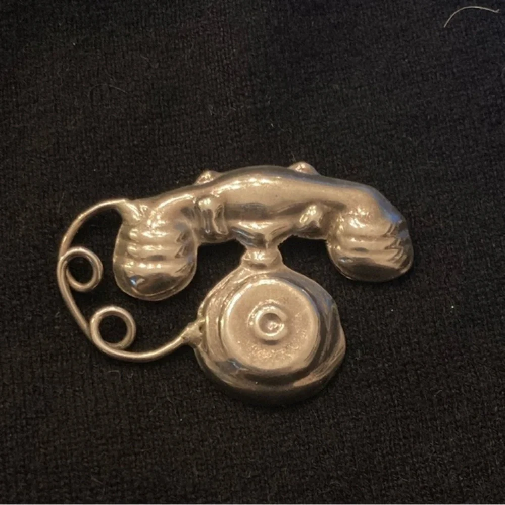 Telephone Brooch Pin Vintage .925 Sterling Silver